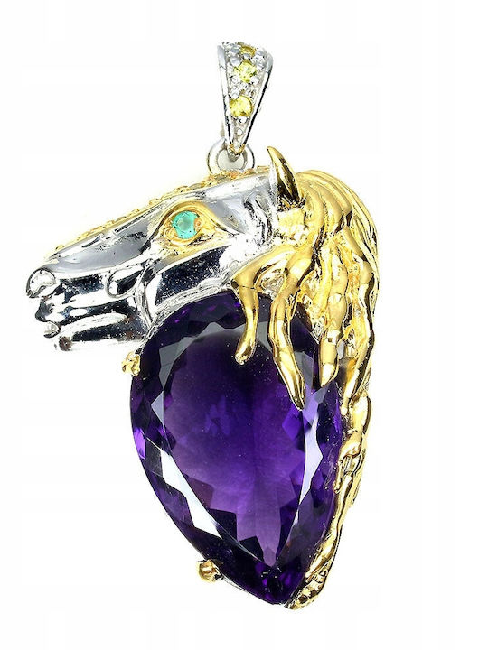 925 Anhänger Natürlicher 23,91ct Amethyst Saphir Pferd