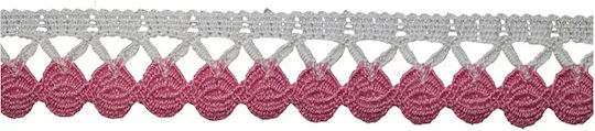 Lace 100% Cotton Colored Circles White Pink 20mm Width Price Per Meter