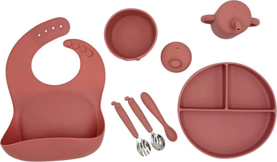 Dodo's Land Dodo's Land Baby & Kids Feeding Set Silicone with Anti-Slip Base Pink 3 Pieces for 6+ Months