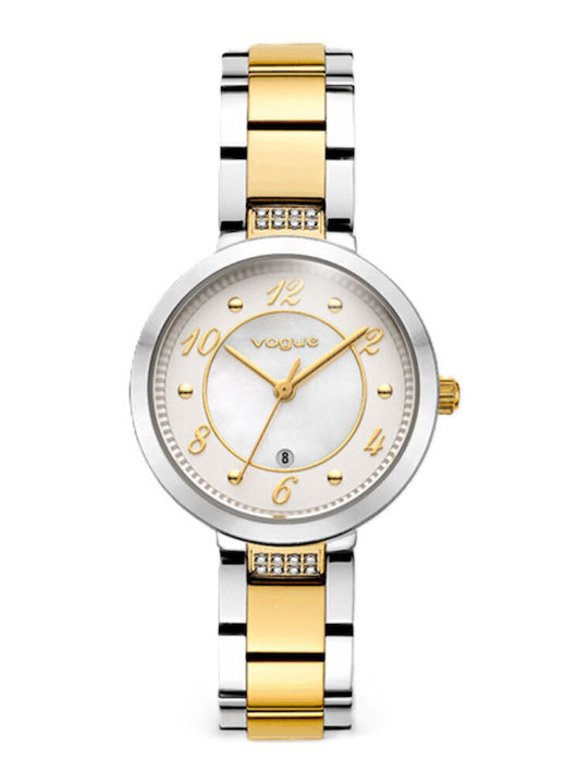 Vogue Two Tone Womens Watch 31mm Battery with Gold Metal Bracelet