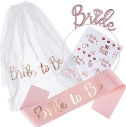 Bride Accessories Set Alista Home Headband Ribbon Stickers Veil Bride To Be Design Wedding Theme White-pink