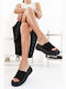 Black Suede Strap Slippers Made In Greece