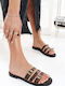 Braune Leder Print Slides Damen Agressen