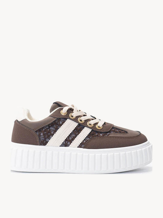 Καφέ Sneakers Ρίγες Δίπατη Σόλα