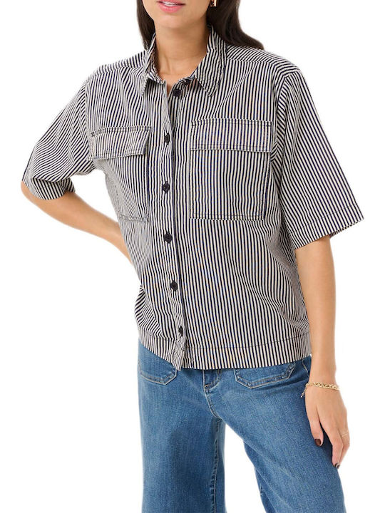 Short Sleeve Women's Shirt Blue Striped