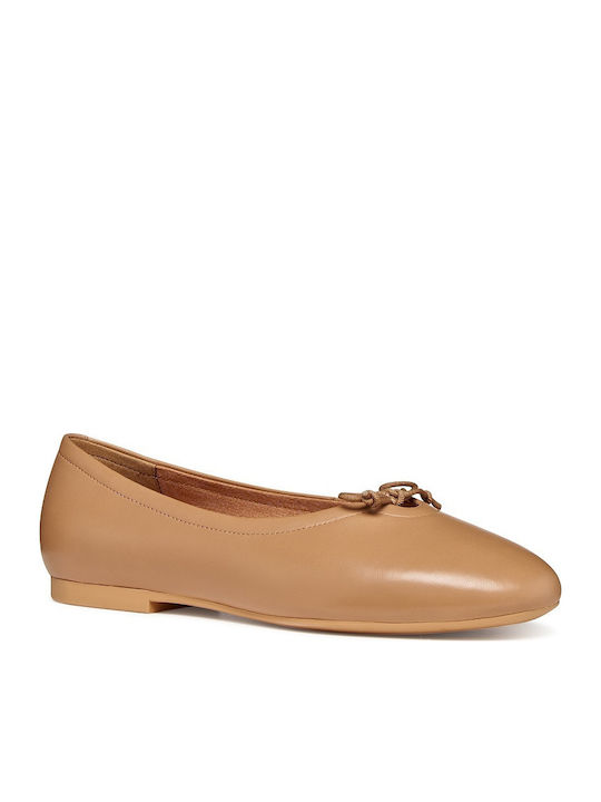 Leather Women's Ballerina Shoes in Beige Colour