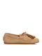 Leather Women's Boat Shoes in Beige Colour