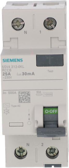 Siemens Rcbo Schwierigkeits-Connector-Typ Ac 2p 25ka 230v 30m A5sv4312-0kl