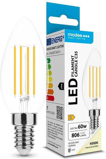 Modee Lighting Λάμπα LED 7W για Ντουί E14 και Σχήμα C35 Φυσικό Λευκό