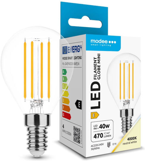 Modee Lighting LED Glühbirne 4W 76mm für E14 Glühbirnensockel und Form G45 Naturweiß