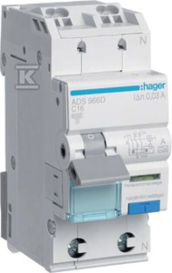 Rcbo Differential-rigged Switch 1p+n 6ka C 16a/30ma Type A Quickconnect Ads966d