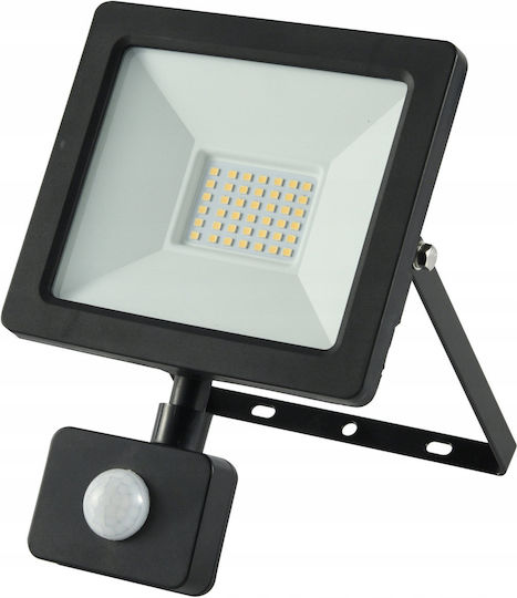 Germina Στεγανός Προβολέας LED 30W Φυσικό Λευκό 4000K με Αισθητήρα Κίνησης IP44