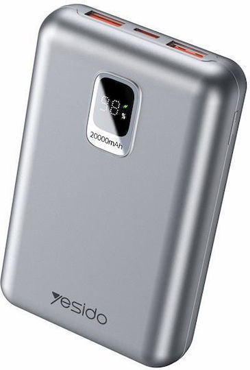 Yesido YP47 Power Bank 20000mAh 22.5W mit 2 USB-A Ausgangsanschlüsse und USB-C Ausgangsanschluss Power Delivery Silber