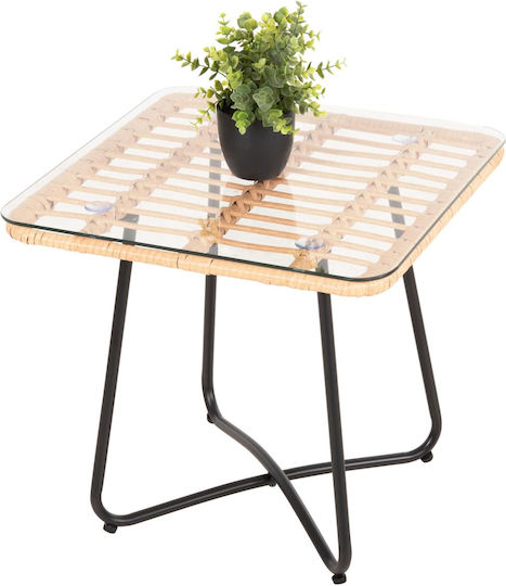 Garden & Terrace Table for Small Spaces Rattan Beige-Black 50x50x47cm