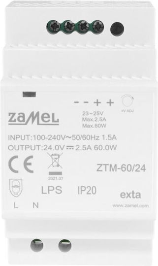 Th-35 Din 60w 24v Dc Rail Mounted Switching Power Supply Type Ztm-60/24 Ext10000284