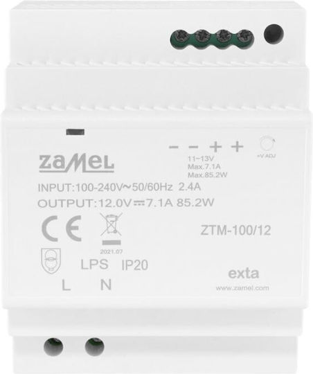 Th-35 Rail Mounted Switching Power Supply Din 100w 12v Dc Type Ztm-100/12 Ext10000285