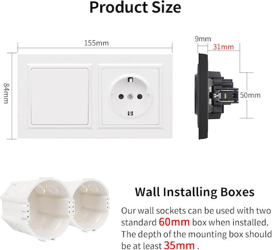 Single Walled Power Socket with Switch White