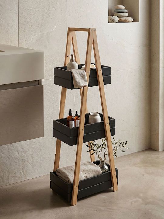 Pakketo Tercy Floor Bathroom Shelf Wooden 30x18...
