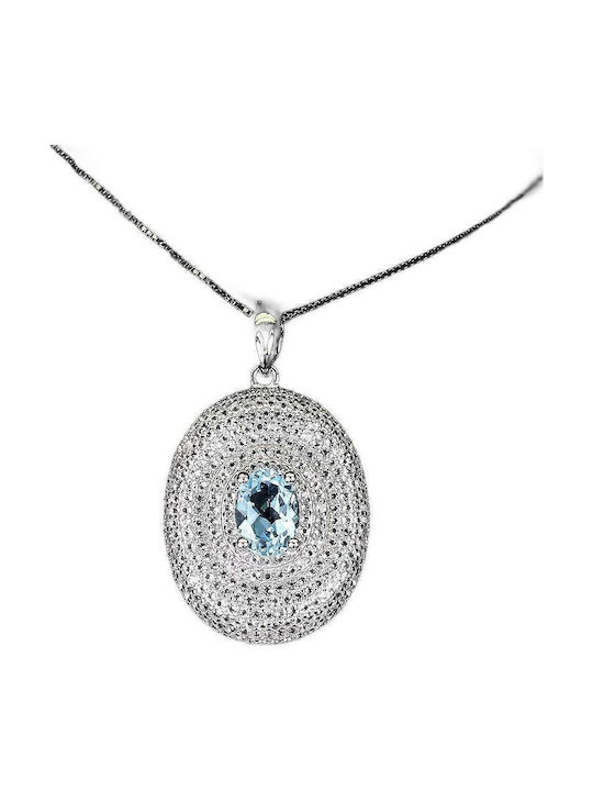 Colier 925 Cu Topaz Albastru Ceresc Natural Topaz Alb