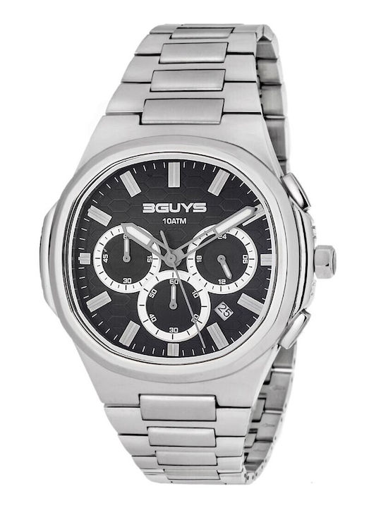 3Guys Men's Battery Watch with Silver Metal Bracelet
