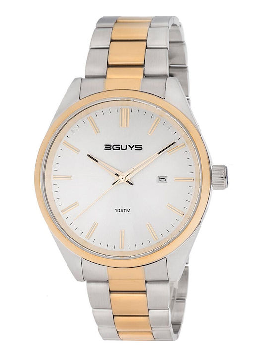 3Guys Two Tone Men's Battery Watch with Silver Metal Bracelet