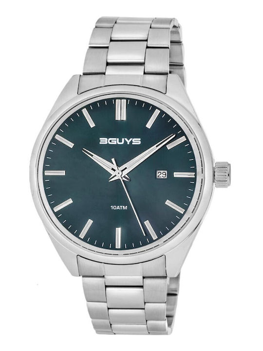 3Guys Men's Battery Watch with Silver Metal Bracelet