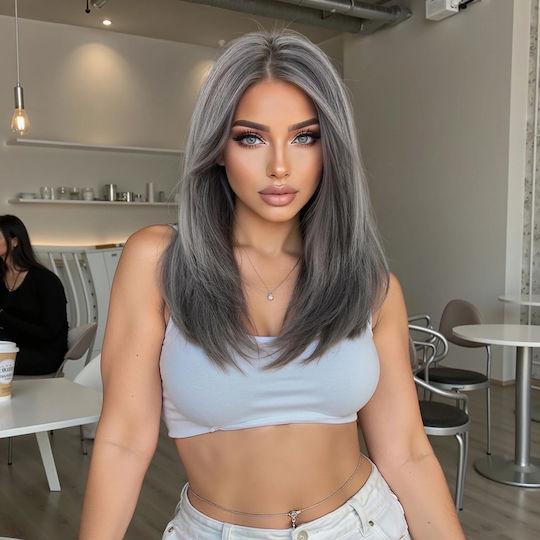 Animis Beauty Perucă cu Păr Sintetic în Culoare Gri 40cm