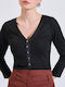 Women's Long Sleeve Blouse with V-Neck Black