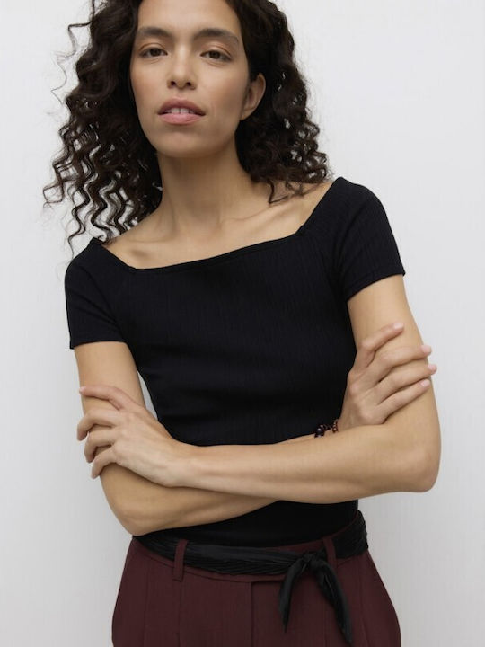 Women's Cotton Off-Shoulder Short Sleeve Top Black