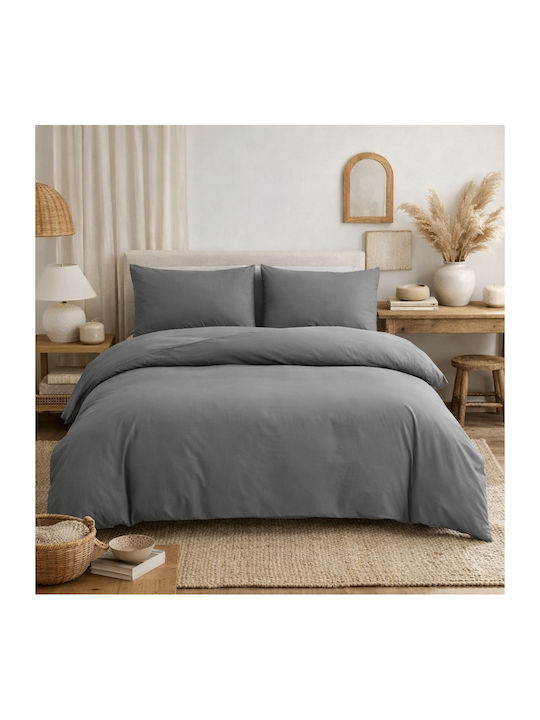 My Home Luxury Double Duvet Cover Set With 2 Pillowcases & 1 Bed Sheet 220x240cm Gray