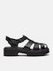 Leder Flache Sandalen für Damen Schwarz