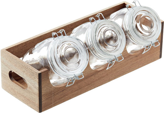 Set of 4 General Use Glass Jars with Lid and Stand Transparent 1000ml 4 Pieces