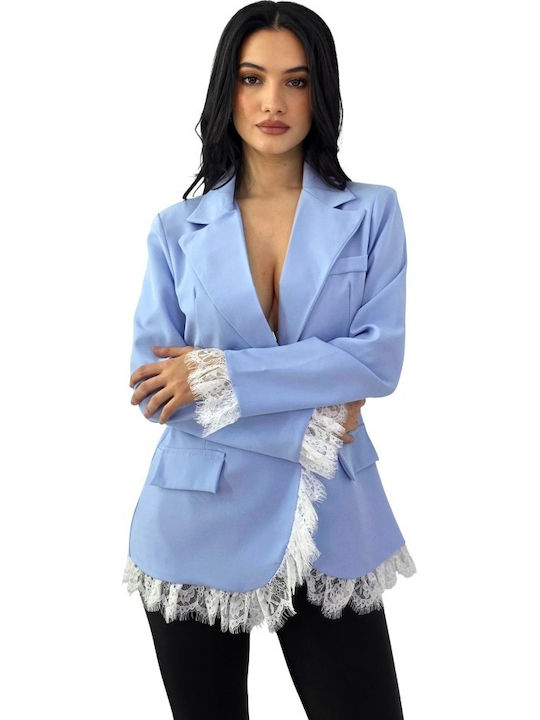 Langes Damenblazer Babyblau
