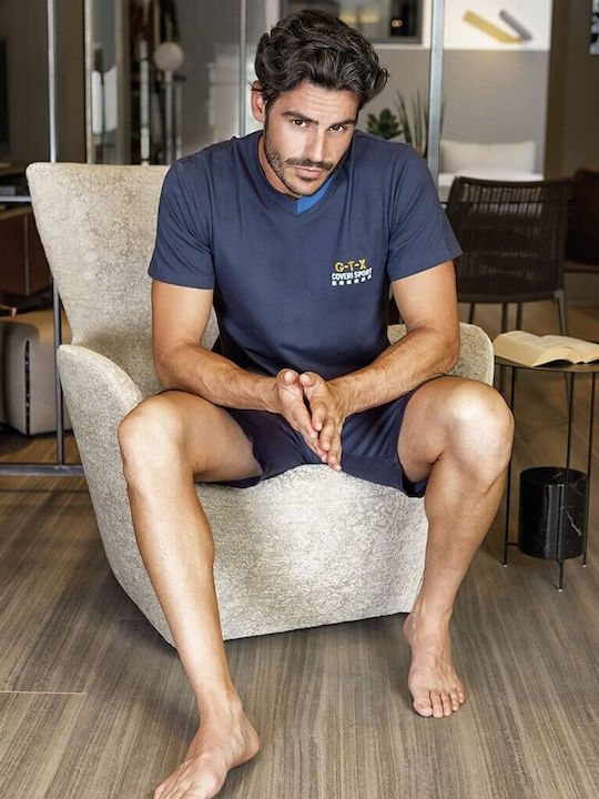 Enrico Coveri Sommer Herrenpyjama Bluse Marineblau