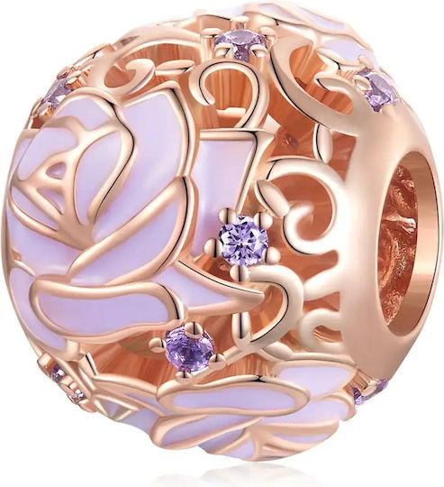 Silber Charm 925 Rosa Gold Lila Blume