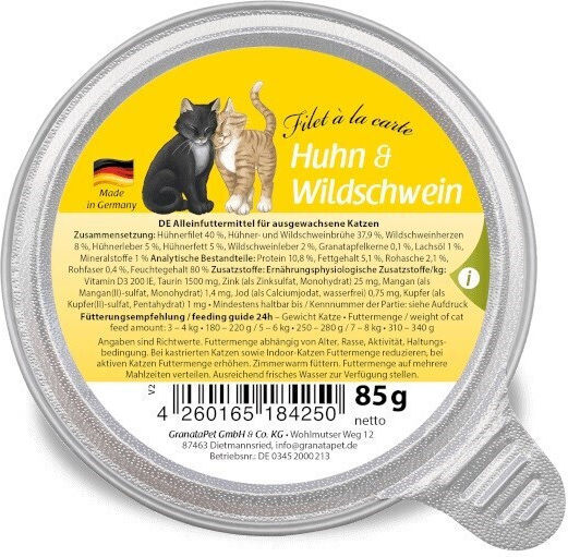 Granata Pet Foods Filet Υγρή Τροφή για Γάτες σε Ταψάκι με Κοτόπουλο 85gr