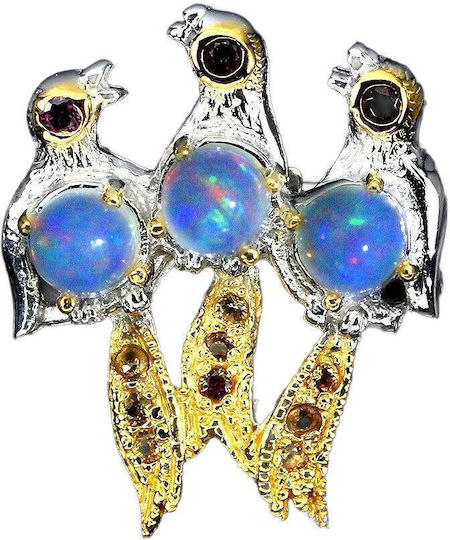 Brooch Silver Opals 925 Natural Sapphires Bird
