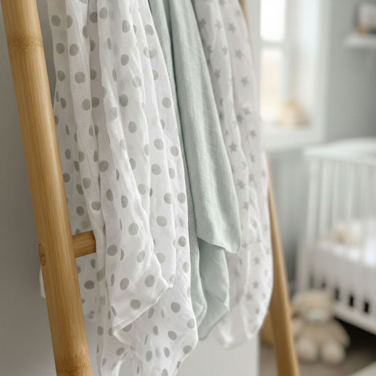 Gamberritos Kids Stars & Dots Πάνες Αγκαλιάς από Μουσελίνα Γκρι 80x80εκ. 3τμχ