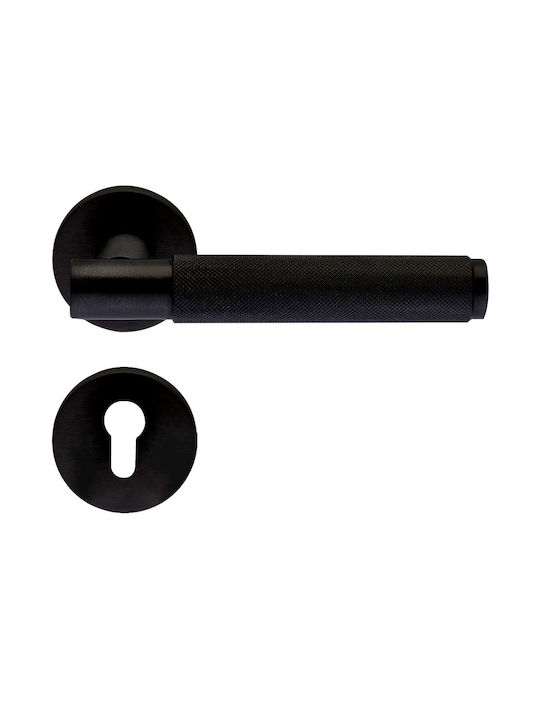 Ilavio Πόμολο Μεσόπορτας με Ροζέτα Ζεύγος Black Soft Touch