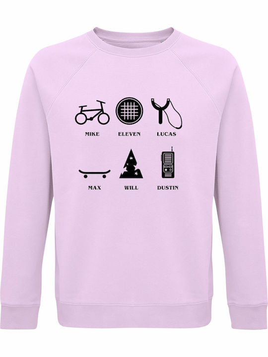Sweatshirt Organic Unisex " Stranger Things Gang Elements Minimal Design " Creamy Pink
