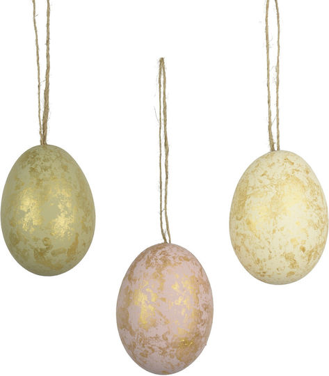 Set Of 6 Pieces Hanging Decorative Eggs Three Colours 4x6 Cm