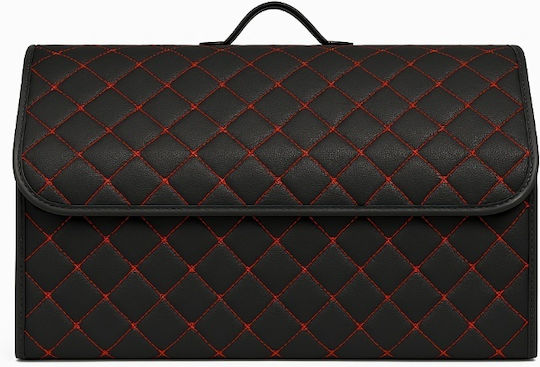 Organizator Portbagaj Din Piele Ecologică Cutie De Depozitare Pliabilă Cusături Roșii Dimensiuni 66x30x30 Cm