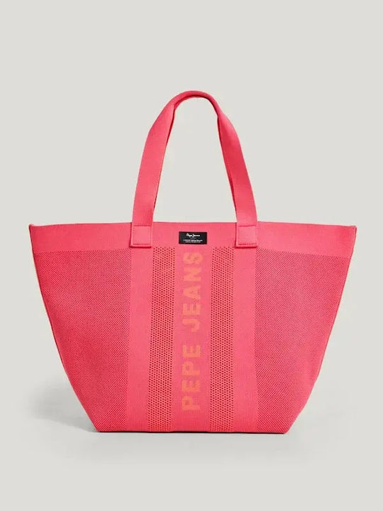 Logo Print Υφασμάτινη Γυναικεία Τσάντα Shopper Ώμου Πορτοκαλί