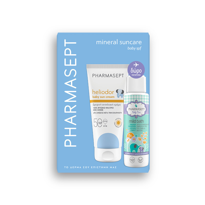 Pharmasept Heliodor SPF50 Αδιάβροχο Βρεφικό Αντηλιακό Σετ Γαλάκτωμα για Πρόσωπο & Σώμα 100ml Baby Mild Bath 100ml
