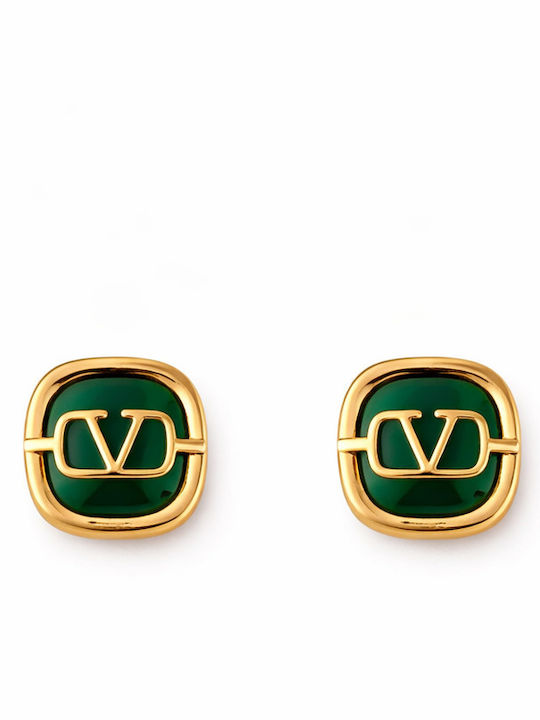 Eluna Gold Plated Steel Stud Earrings with Green Stones