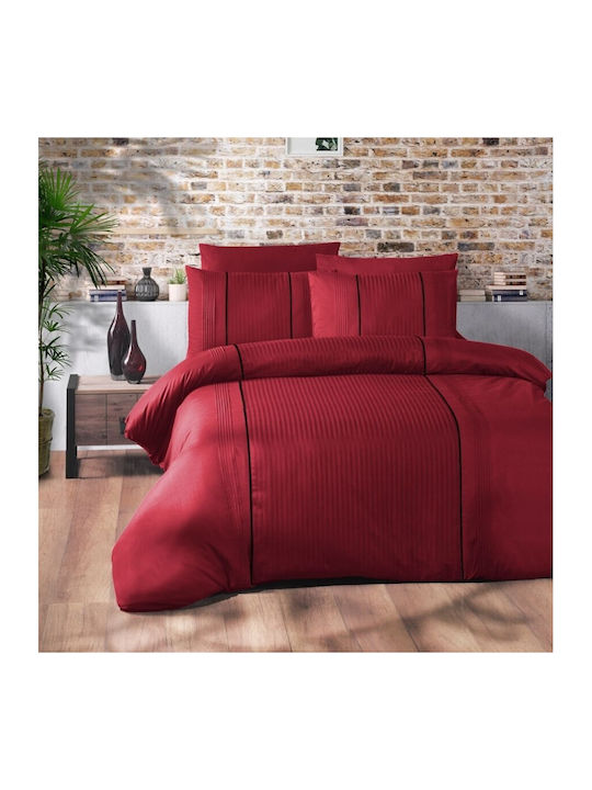 First Choice Set Huse Pentru Pilote 100% Bumbac Dublă Cu 4 Fețe De Pernă & 1 Cearceaf 200x220cm Elegant Roșu
