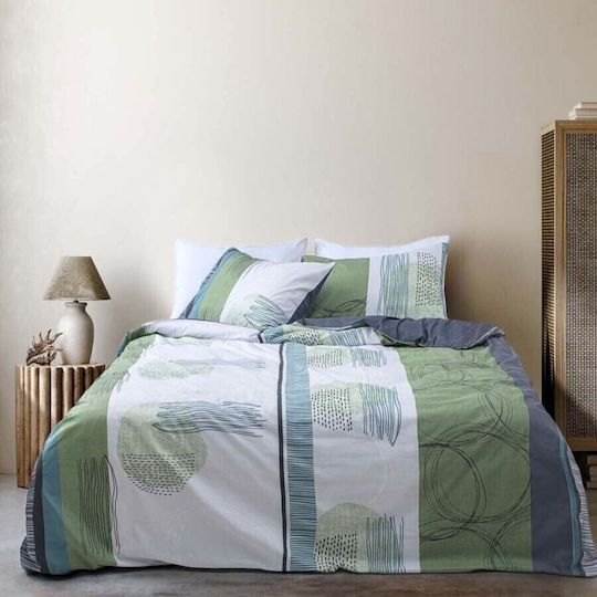 Majoli Bahar Cotton Double Duvet Cover Set With 2 Pillowcases & 1 Bed Sheet 200x220cm Green