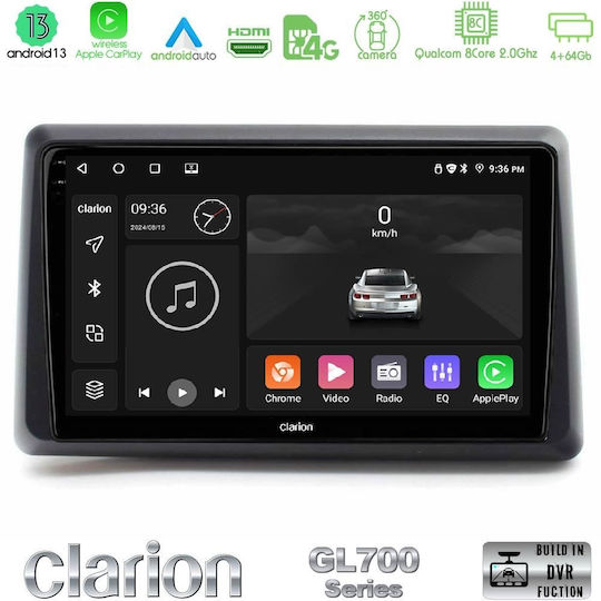 Clarion Car Audio System for Renault Express 2022-2023 Bluetooth USB WiFi GPS Apple CarPlay Android Auto with 9" Touch Screen