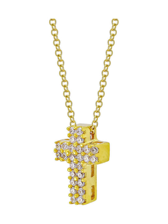 Kiriakos Gofas Damen Gold Kreuz 9K mit Kette