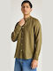 Long Sleeve Linen Shirt in Regular Fit Khaki